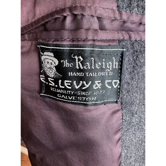 Vintage 1960s ES Levy Wool Coat Gray Overcoat Men's Long Lined Large Galveston - Picture 6 of 6
